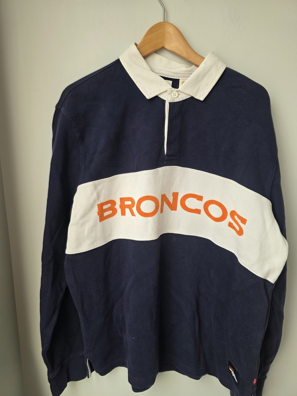 Levi's Denver Broncos Rugby Shirt Men's Large Navy White Orange Long Sleeve